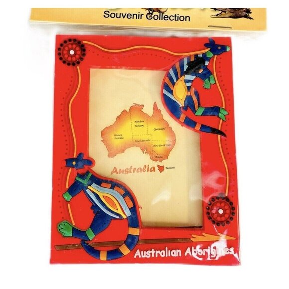 NEW Vintage Australian Aboriginal Picture Frame Kangaroo Dot Art 3.5" x 2.75" - Picture 2 of 12